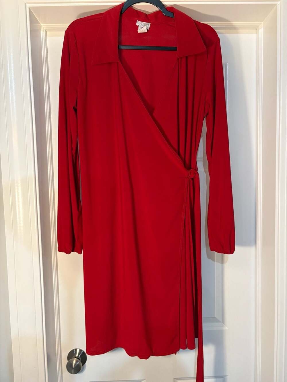 Christin Michaels Red Long Sleeve Collared Wrap Dress Style 2894-IT XL